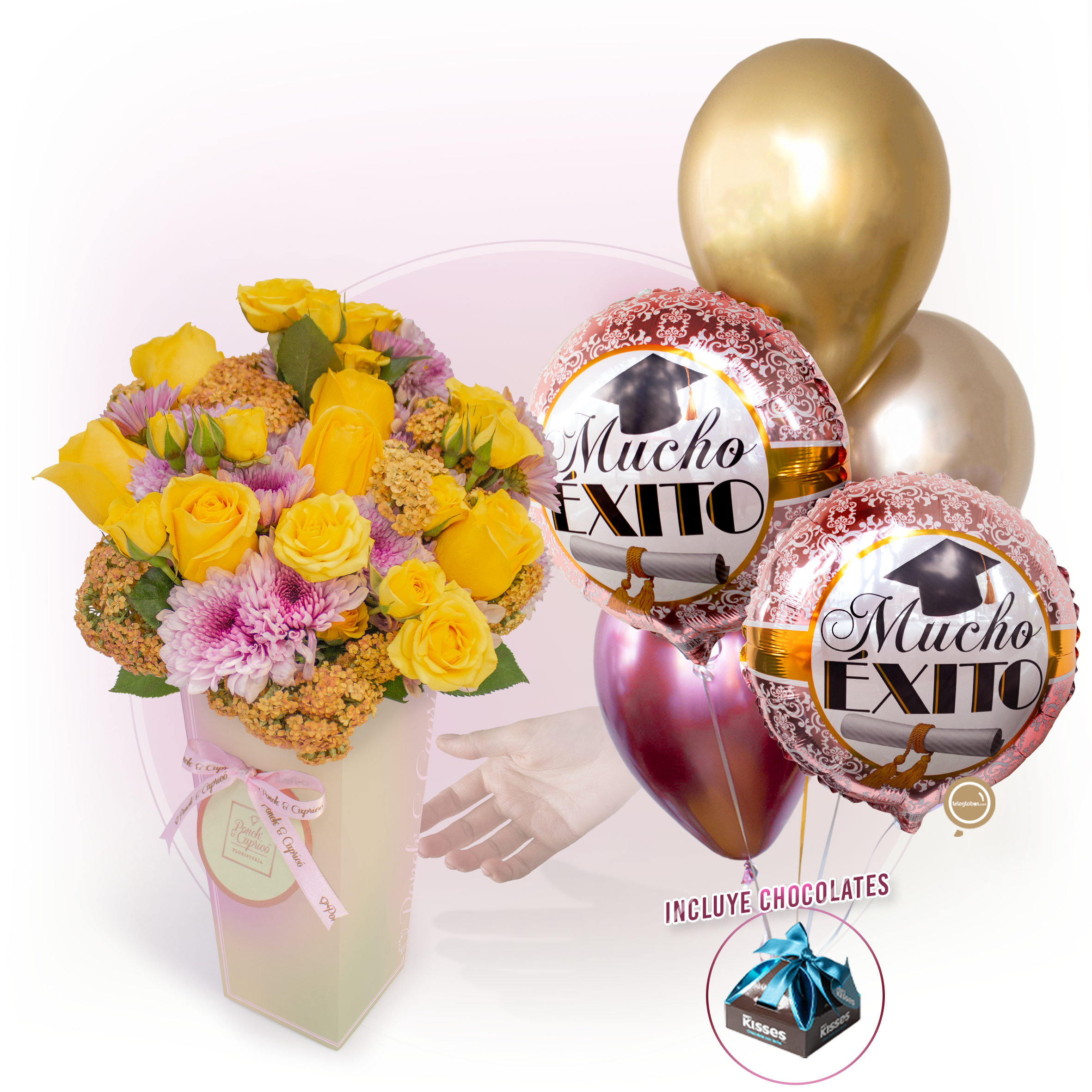 Ramo de Rosas Amarillas + Bouquet de Globos para Graduación -SET156-
