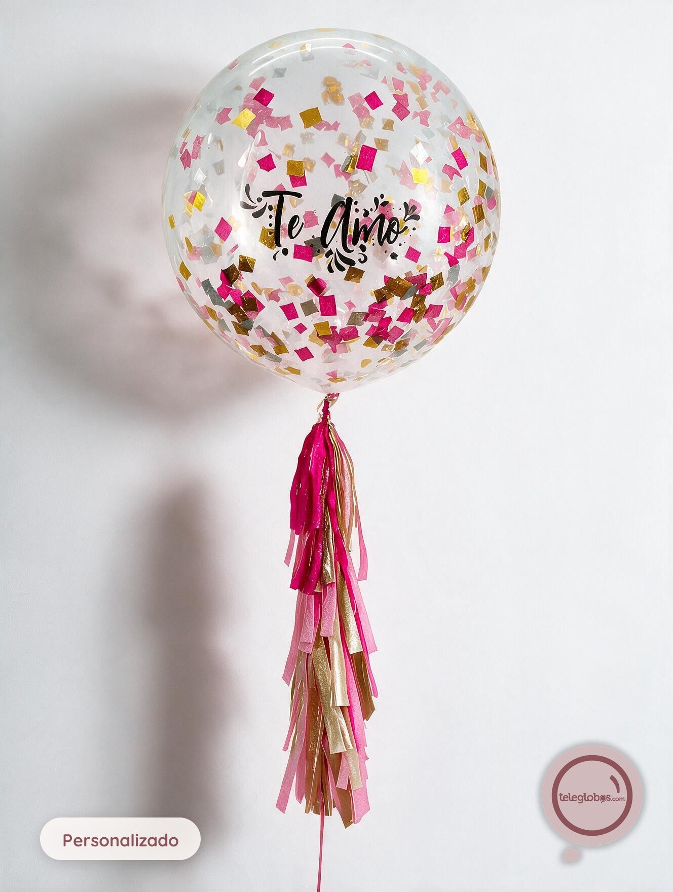 Globo gigante personalizado con confetti Rosa/Magenta/Dorado