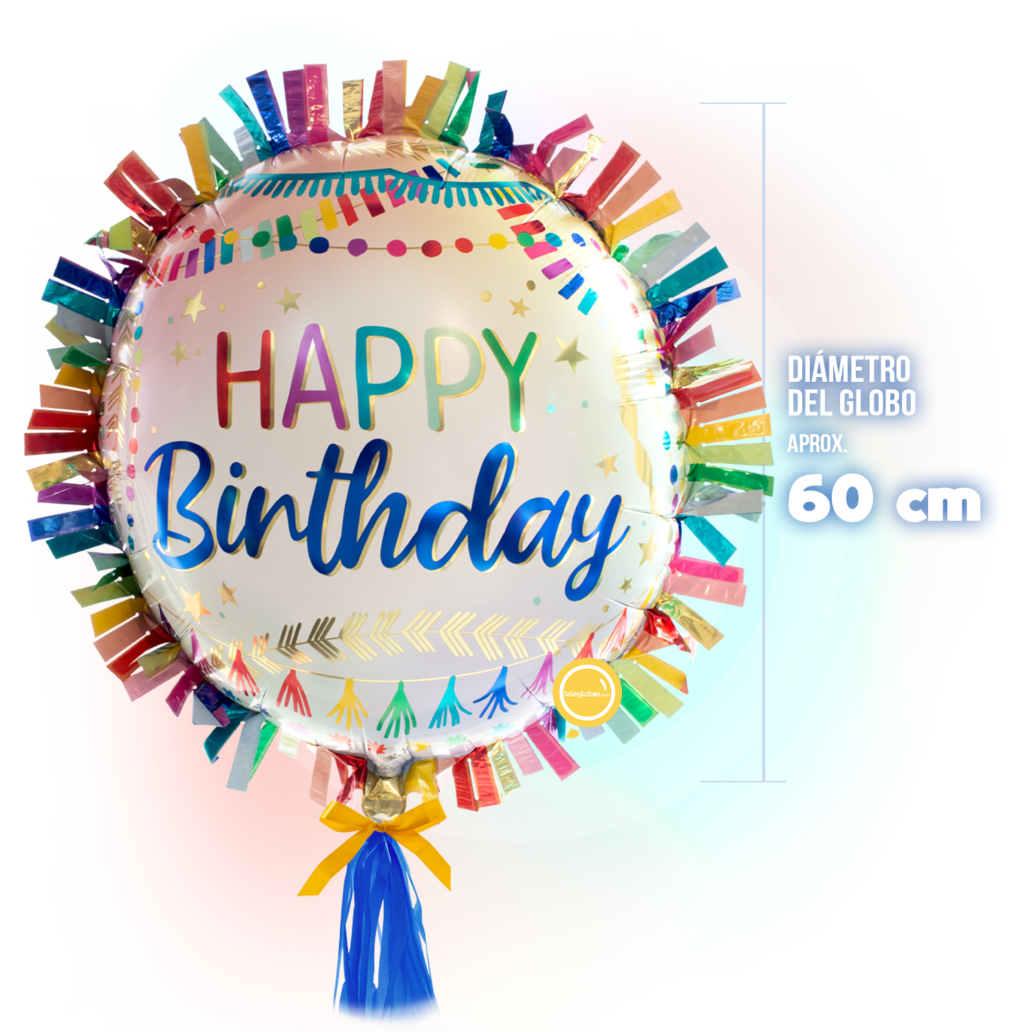 Globo Metálico SuperShape de 24" - Happy Birthday Streamers Fringe - medida