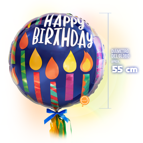 Globo Metálico Super Shape de 32" - Happy Birthday Candles - medida