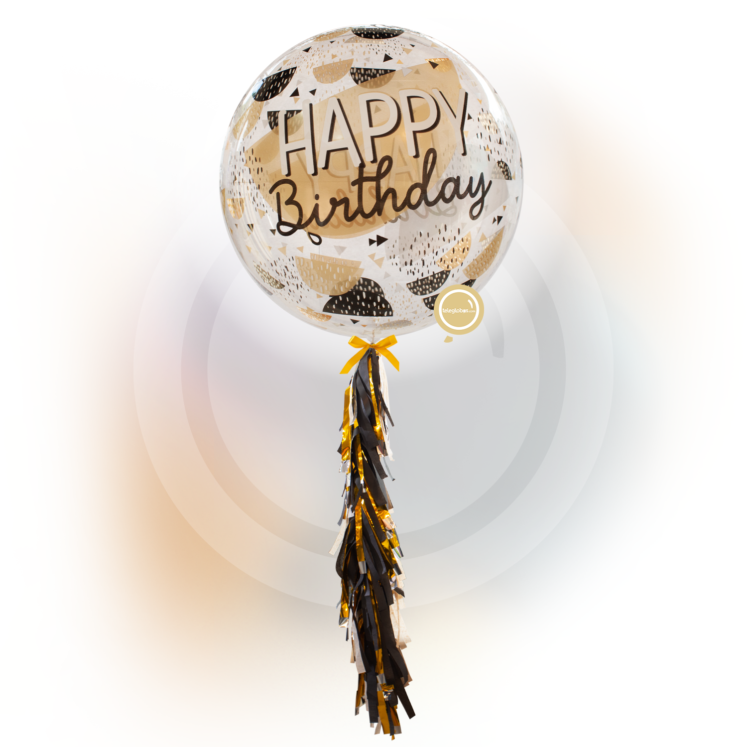 Globo Burbuja de 24" - Happy Birthday Black Gold