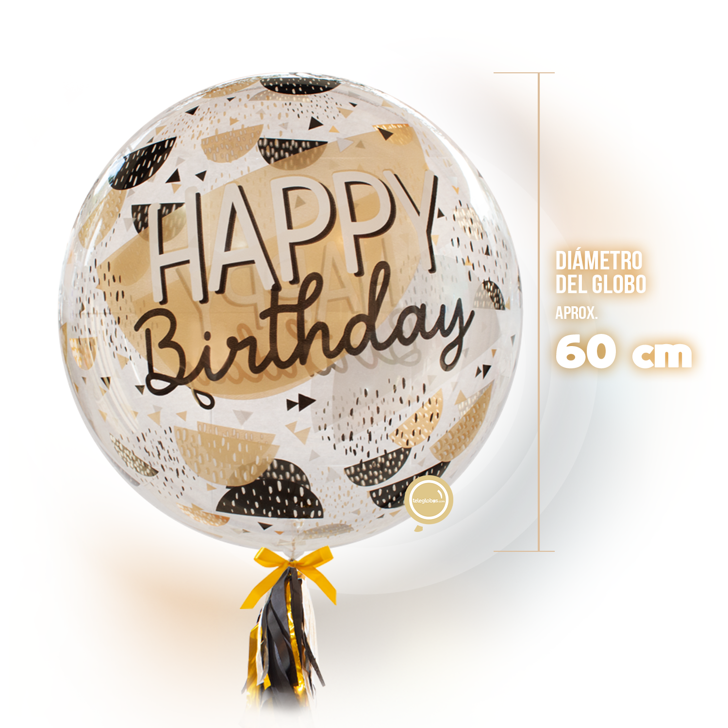 Globo Burbuja de 24" - Happy Birthday Black Gold - medida