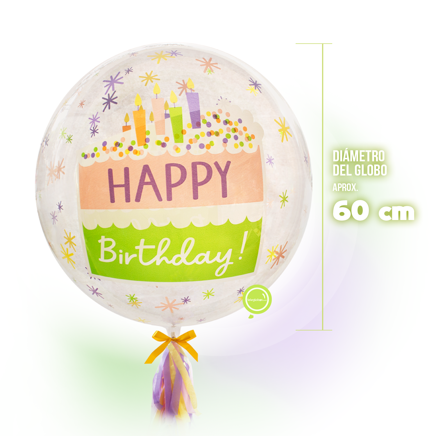 Globo Burbuja de 24" - Happy Birthday Cake Slice - medida