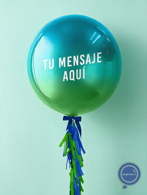 Orbz Azul/Verde degradado con helio personalizado -Escoge el texto-