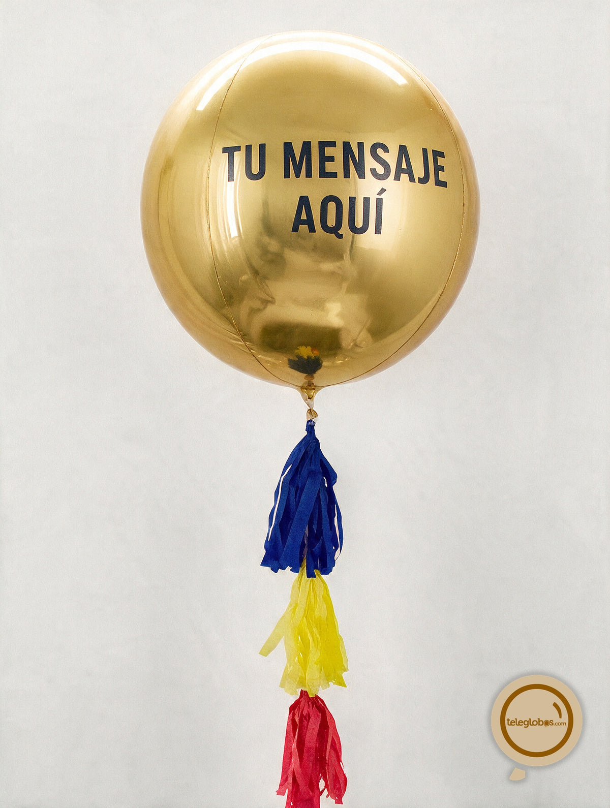 Globo Orbz White Gold Metálico Gigante Personalizado con Helio y Borlas - Dorado