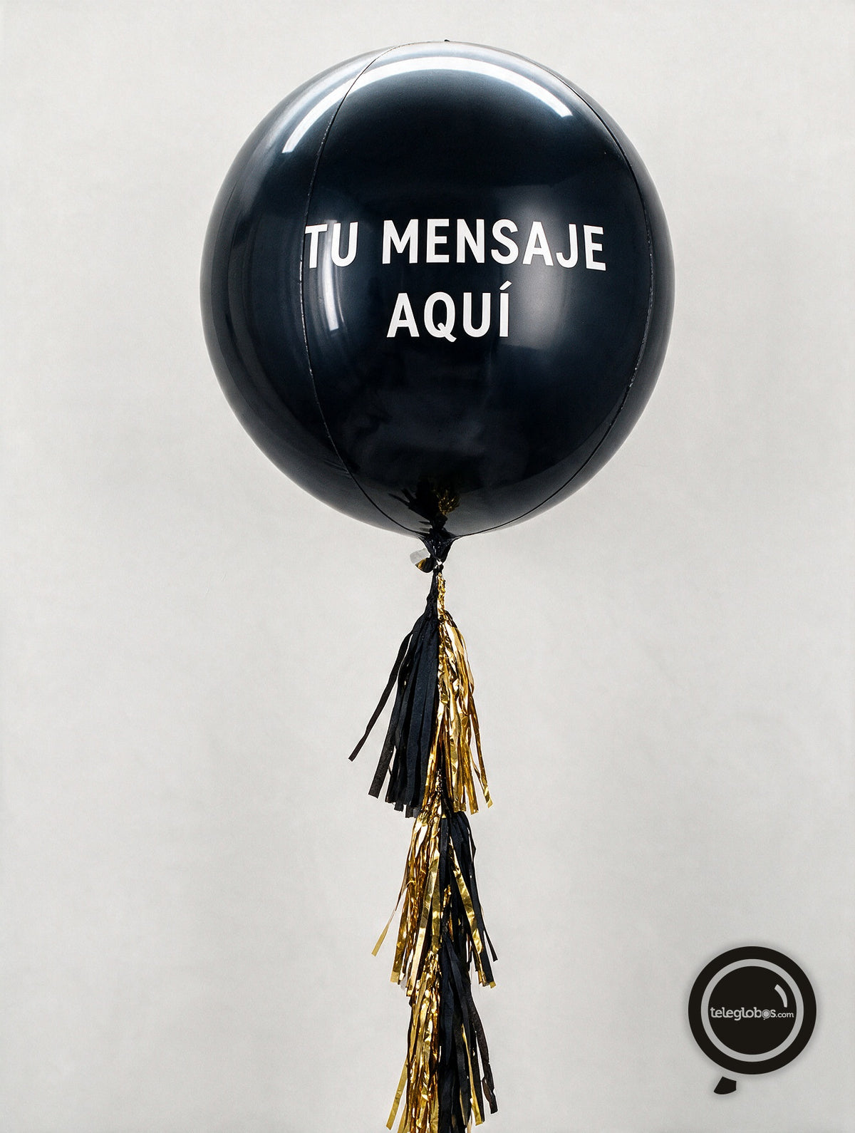 Globo Orbz White Gold Metálico Gigante Personalizado con Helio y Borlas - Negro