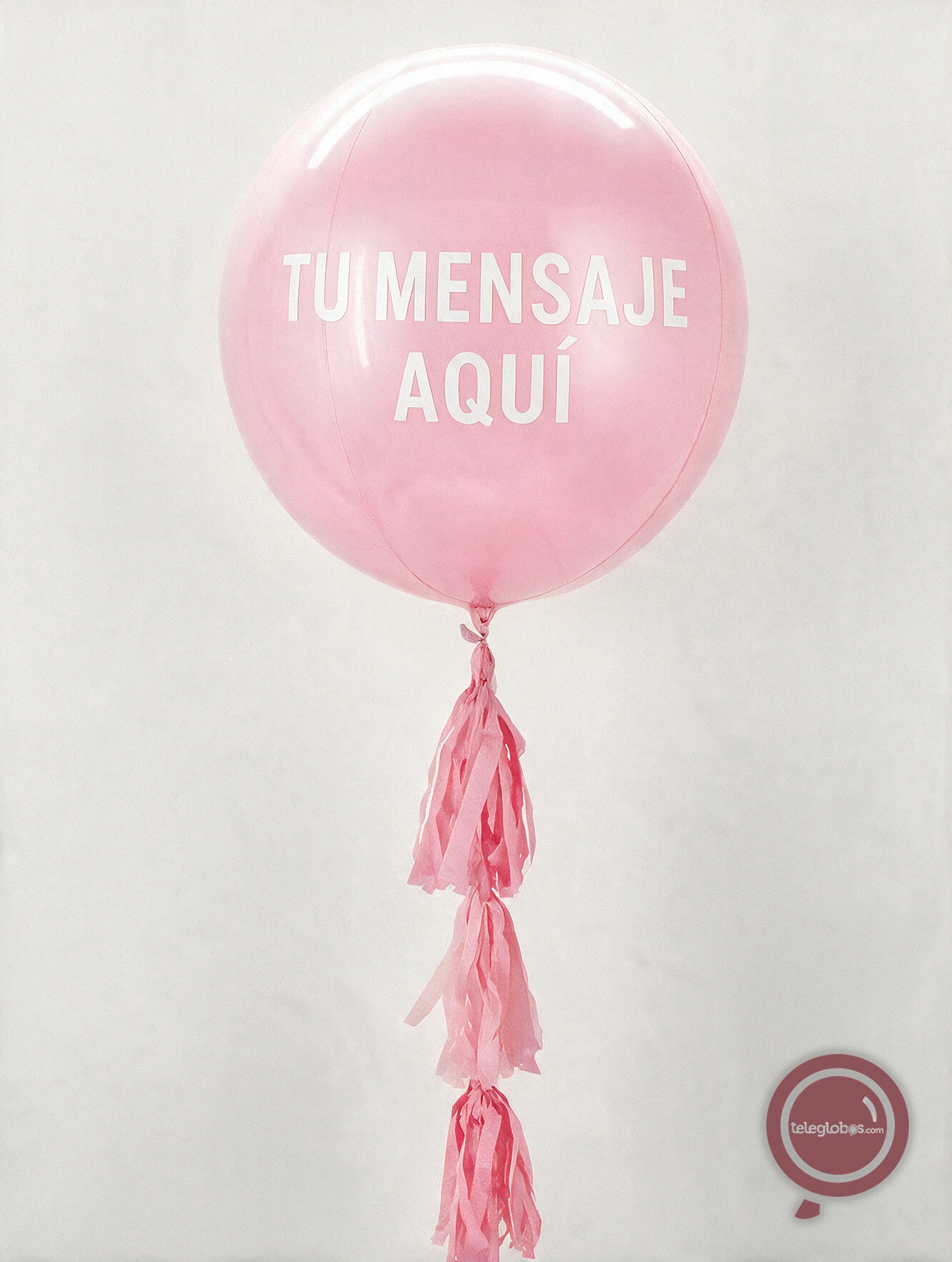 Globo Orbz White Gold Metálico Gigante Personalizado con Helio y Borlas - Rosa Pastel