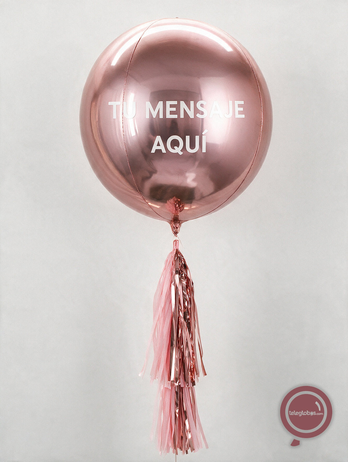 Globo Orbz White Gold Metálico Gigante Personalizado con Helio y Borlas - Rosa Gold