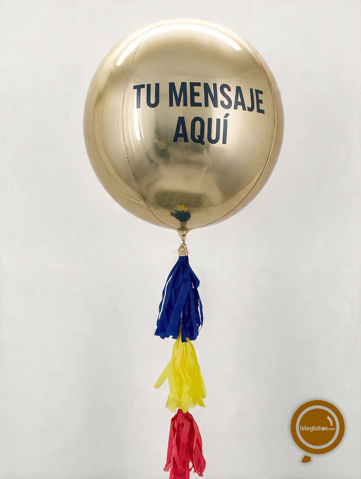 Globo Orbz White Gold Metálico Gigante Personalizado con Helio y Borlas - White Gold