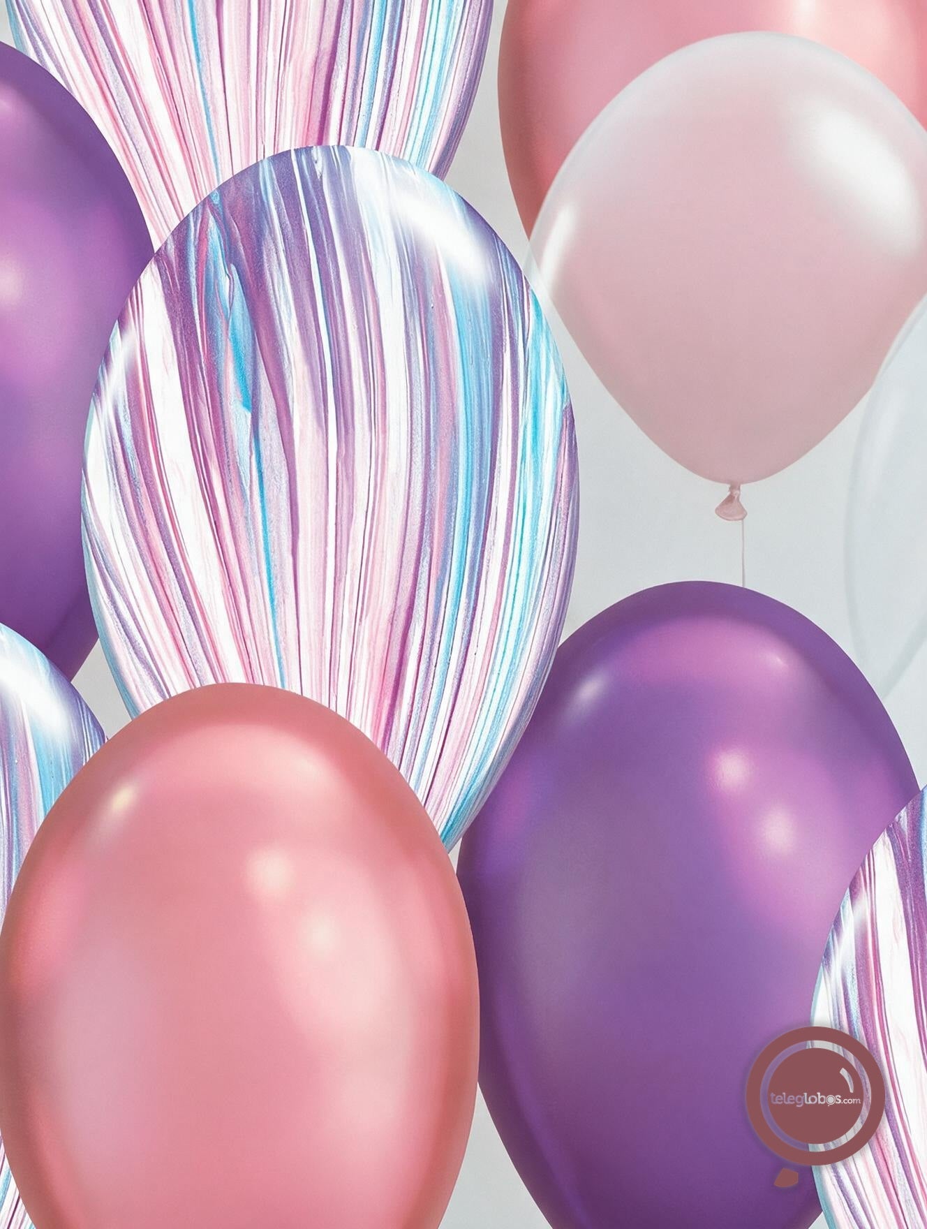 12 Globos Látex con helio Ágata, Cromo y Transparente - detalle