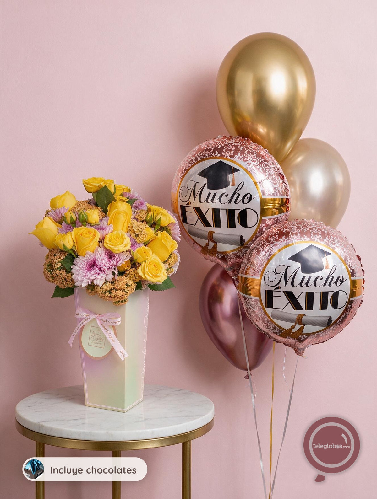 Ramo de Rosas Amarillas + Bouquet de Globos para Graduación -SET156-