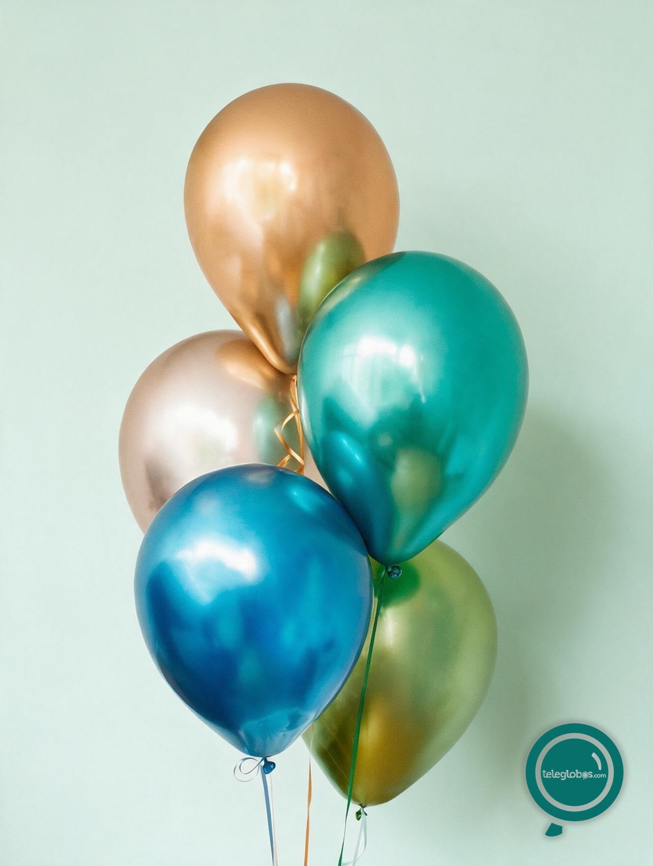 Torre de 5 Globos de Látex Cromo (Dorado, Verde, Champagne, Lima y Azul)