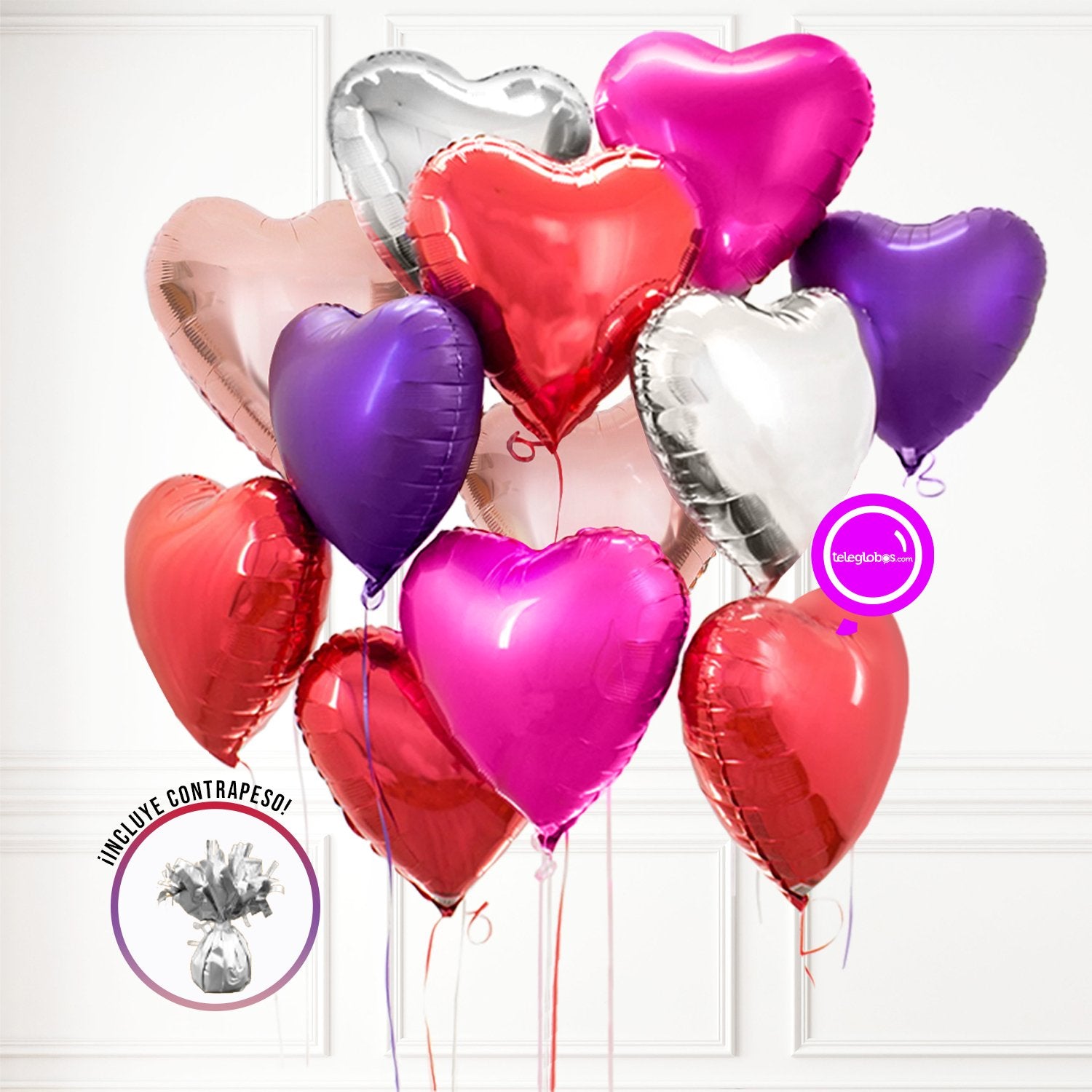 12 corazones mix con helio