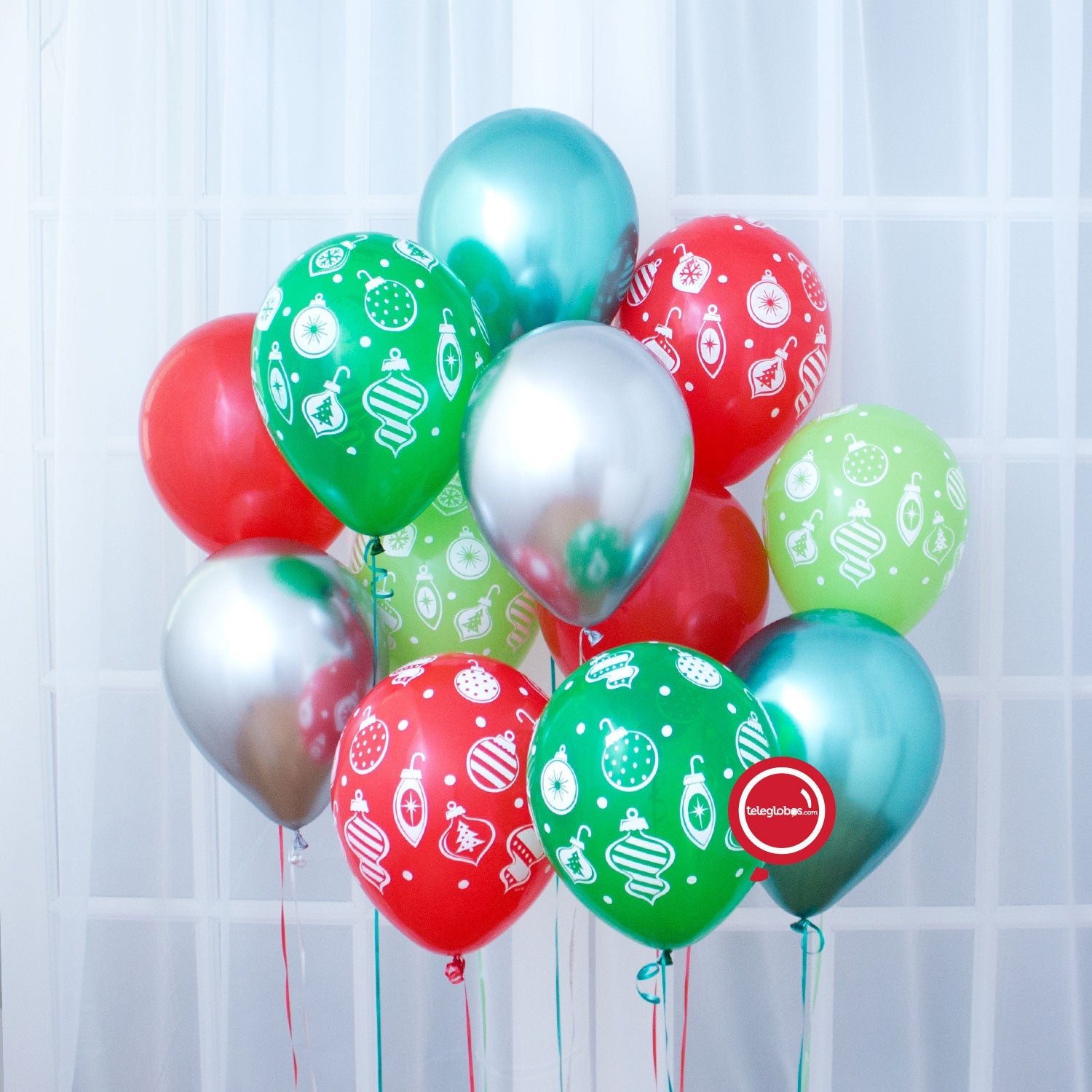 12 globos con helio de Navidad | Globos y Regalos Teleglobos.com.mx.