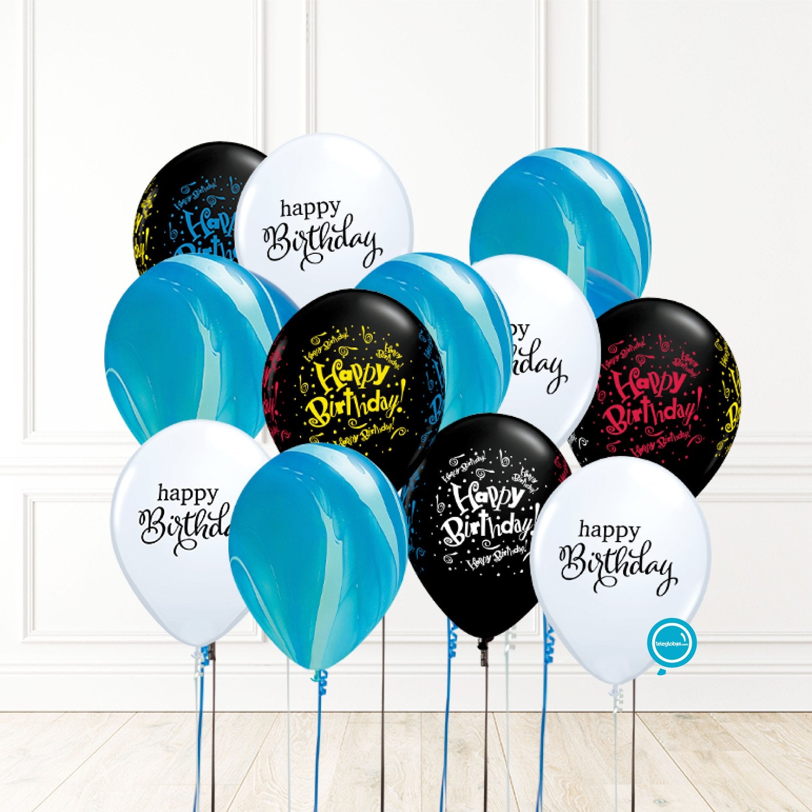 12 globos inflados con helio -Birthday & Ágata- Bio* -RAC004- | Globos y Regalos Teleglobos.com.mx.
