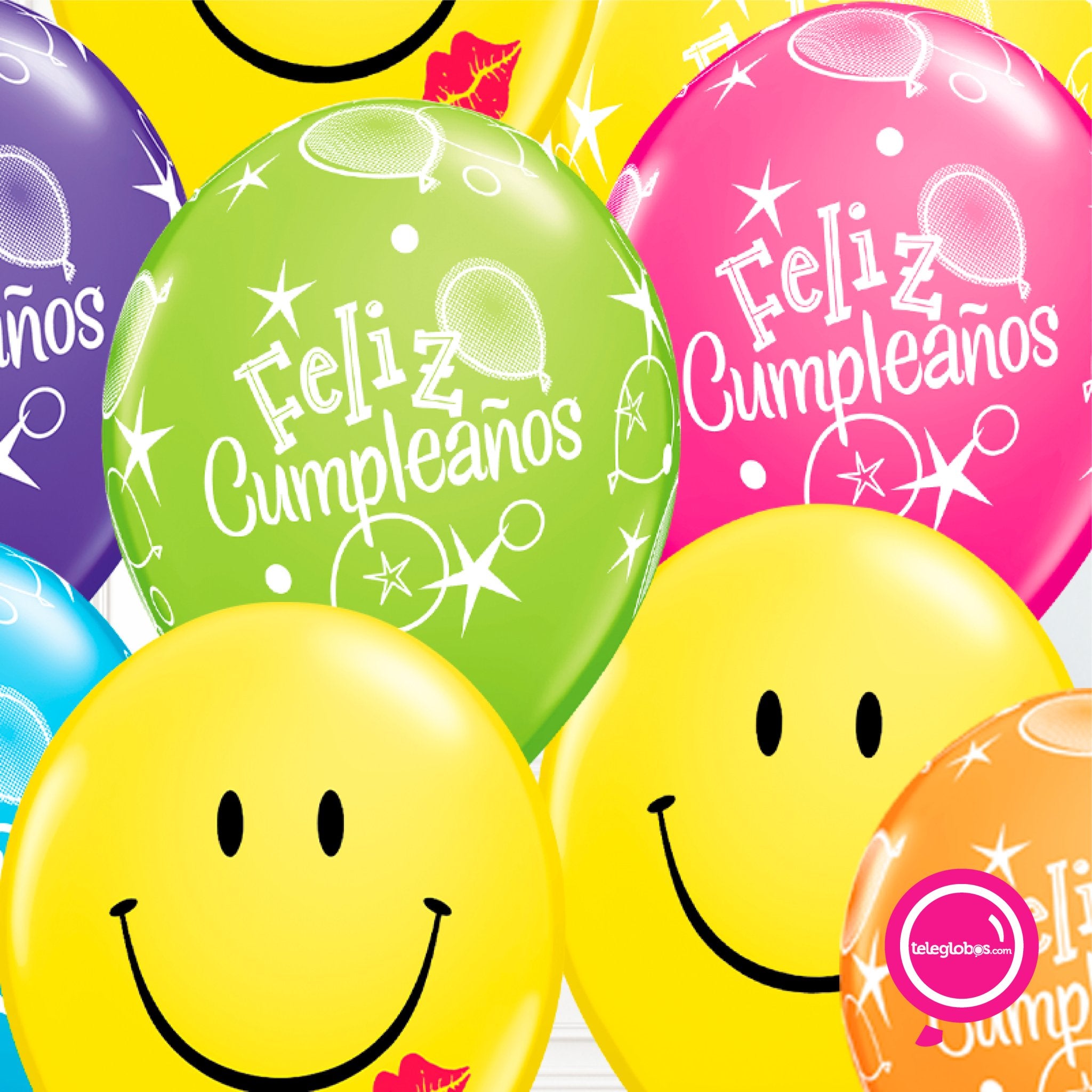 12 globos inflados con helio Feliz cumplea os y caritas con besitos