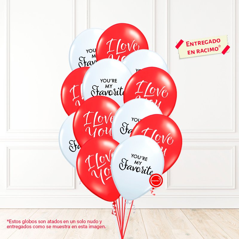 12 globos inflados con helio -I Love You / My Favorite- Bio* -RAC031- | Globos y Regalos Teleglobos.com.mx.