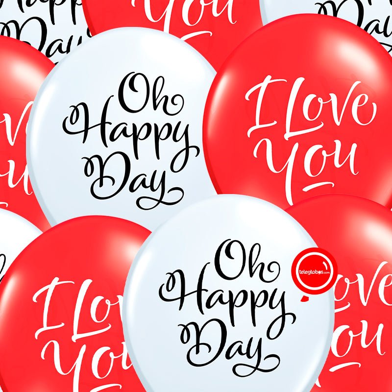 12 globos inflados con helio -I Love You / Oh Happy Day* -RAC026- | Globos y Regalos Teleglobos.com.mx.
