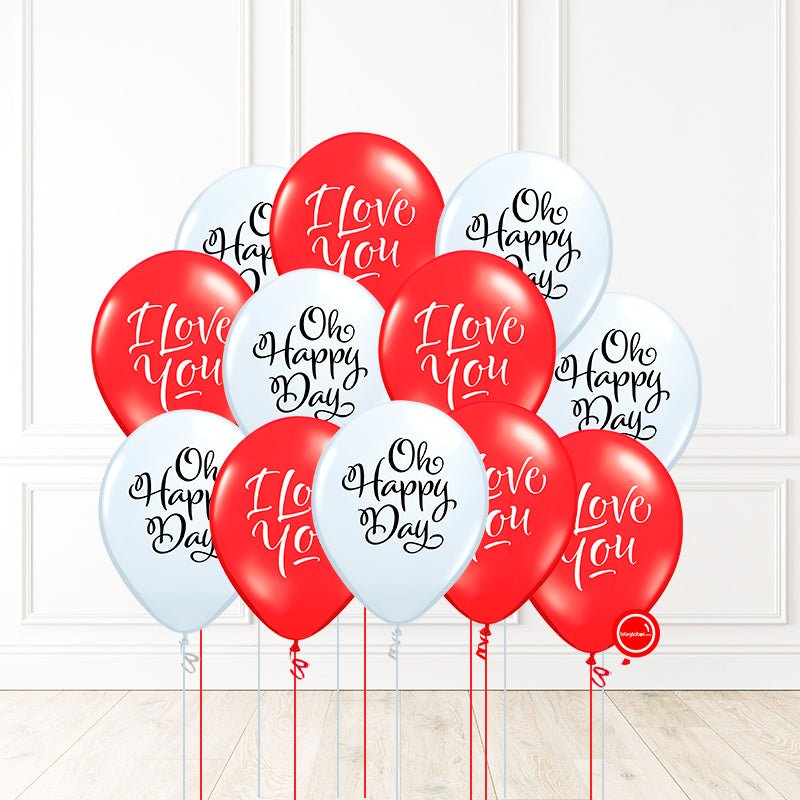 12 globos inflados con helio -I Love You / Oh Happy Day* -RAC026- | Globos y Regalos Teleglobos.com.mx.