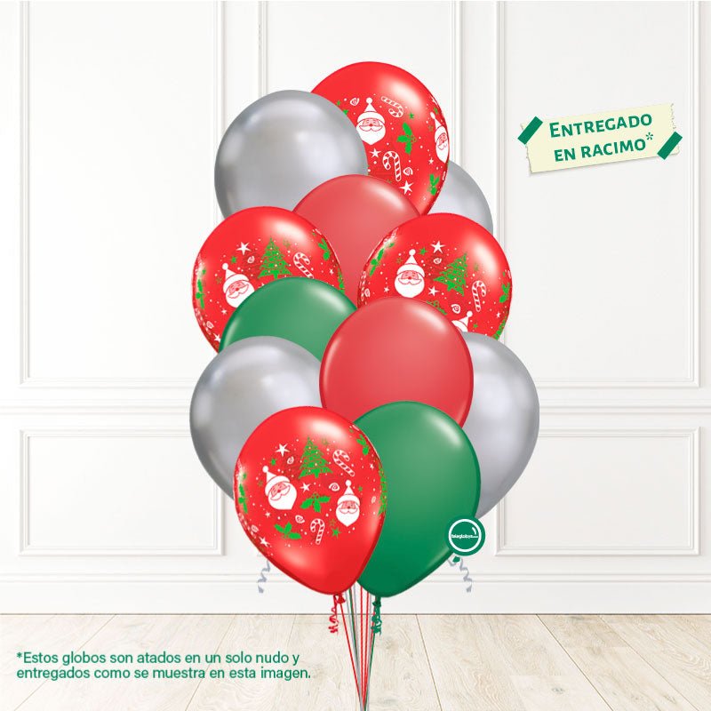 12 globos inflados con helio -Navidad Santa/Cromo- Bio* -RACNAV003- | Globos y Regalos Teleglobos.com.mx.