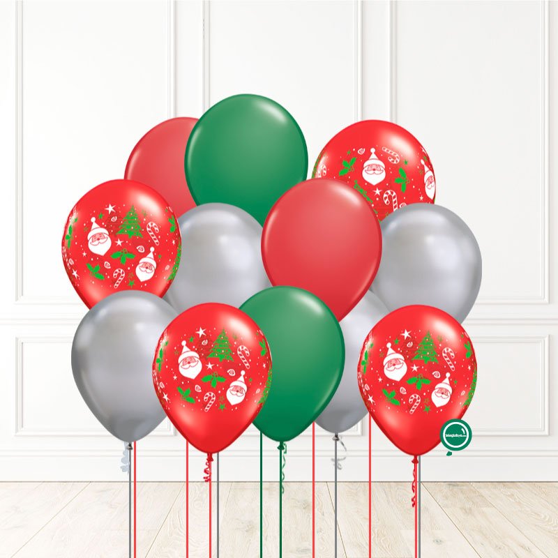 12 globos inflados con helio -Navidad Santa/Cromo- Bio* -RACNAV003- | Globos y Regalos Teleglobos.com.mx.