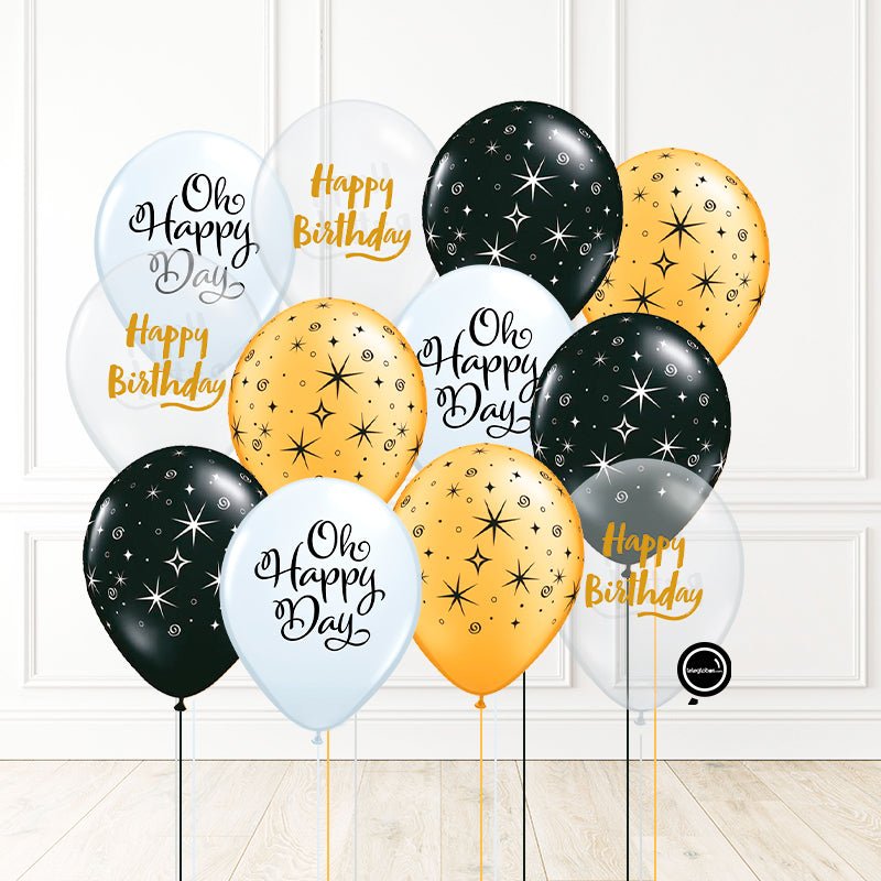 12 globos inflados con helio -Oh Happy Day/HBD- Bio* -RAC025- | Globos y Regalos Teleglobos.com.mx.