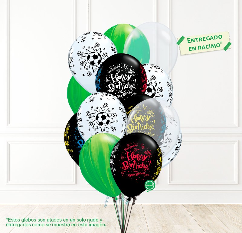 13 globos con helio -Cumpleaños, Fútbol y Ágata- | Globos y Regalos Teleglobos.com.mx.