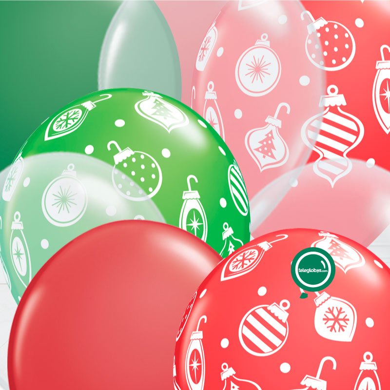 14 globos inflados con helio -Adornos de Navidad V- Bio* -RACNAV005- | Globos y Regalos Teleglobos.com.mx.