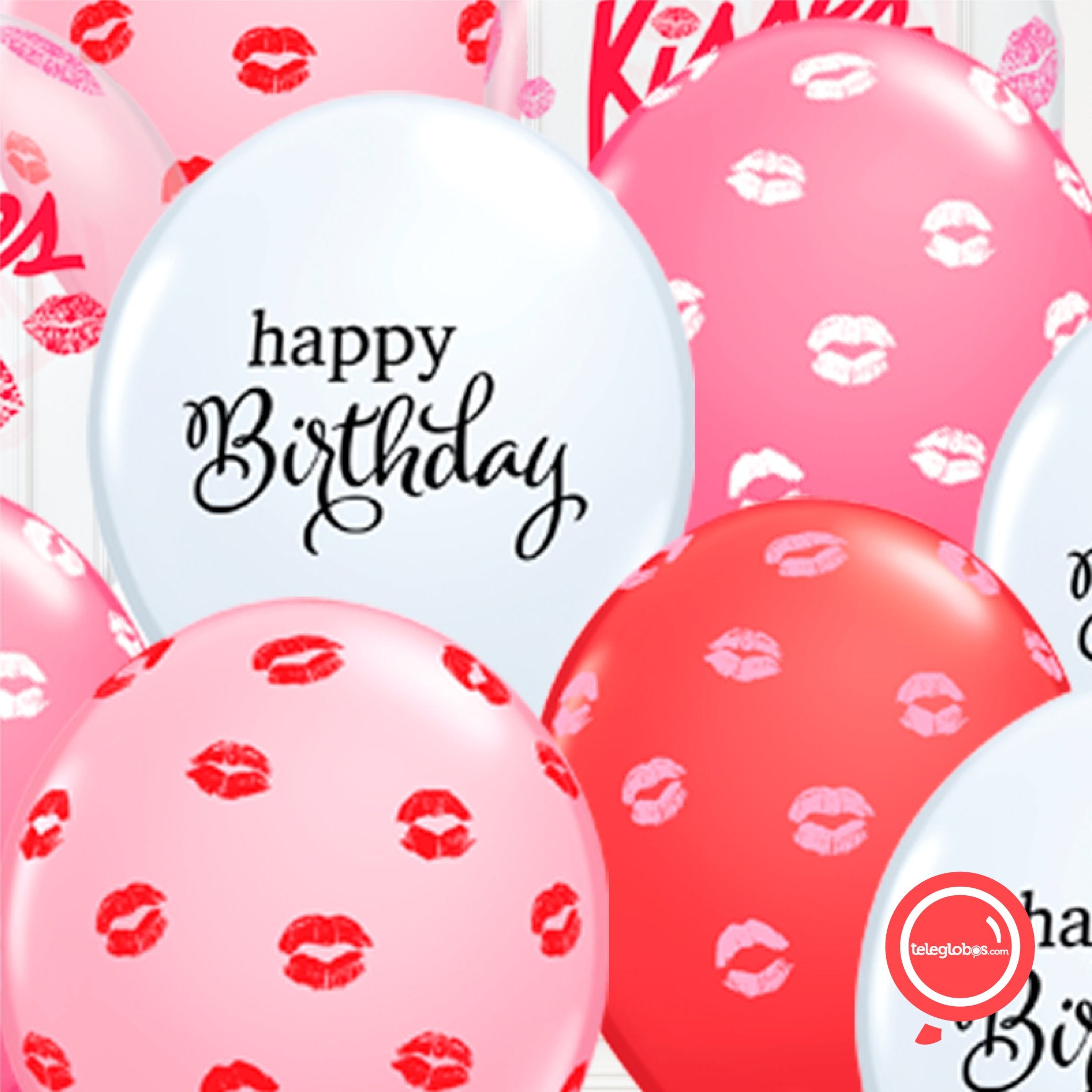 14 globos inflados con helio -Happy Birthday/Kisses- Bio* -RAC016- | Globos y Regalos Teleglobos.com.mx.