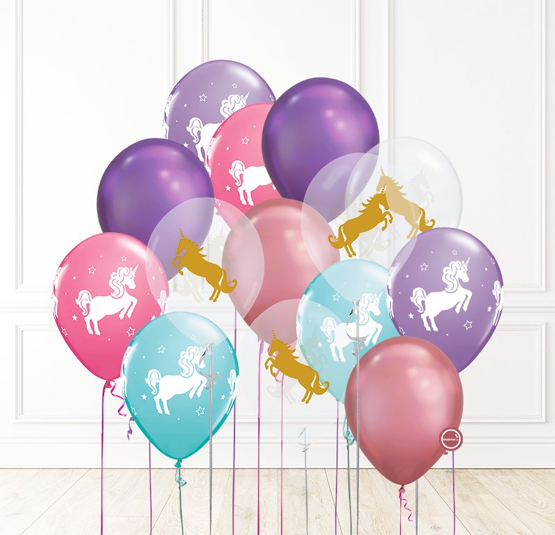 14 globos inflados con helio -Unicornios Carrusel- Bio* | Globos y Regalos Teleglobos.com.mx.