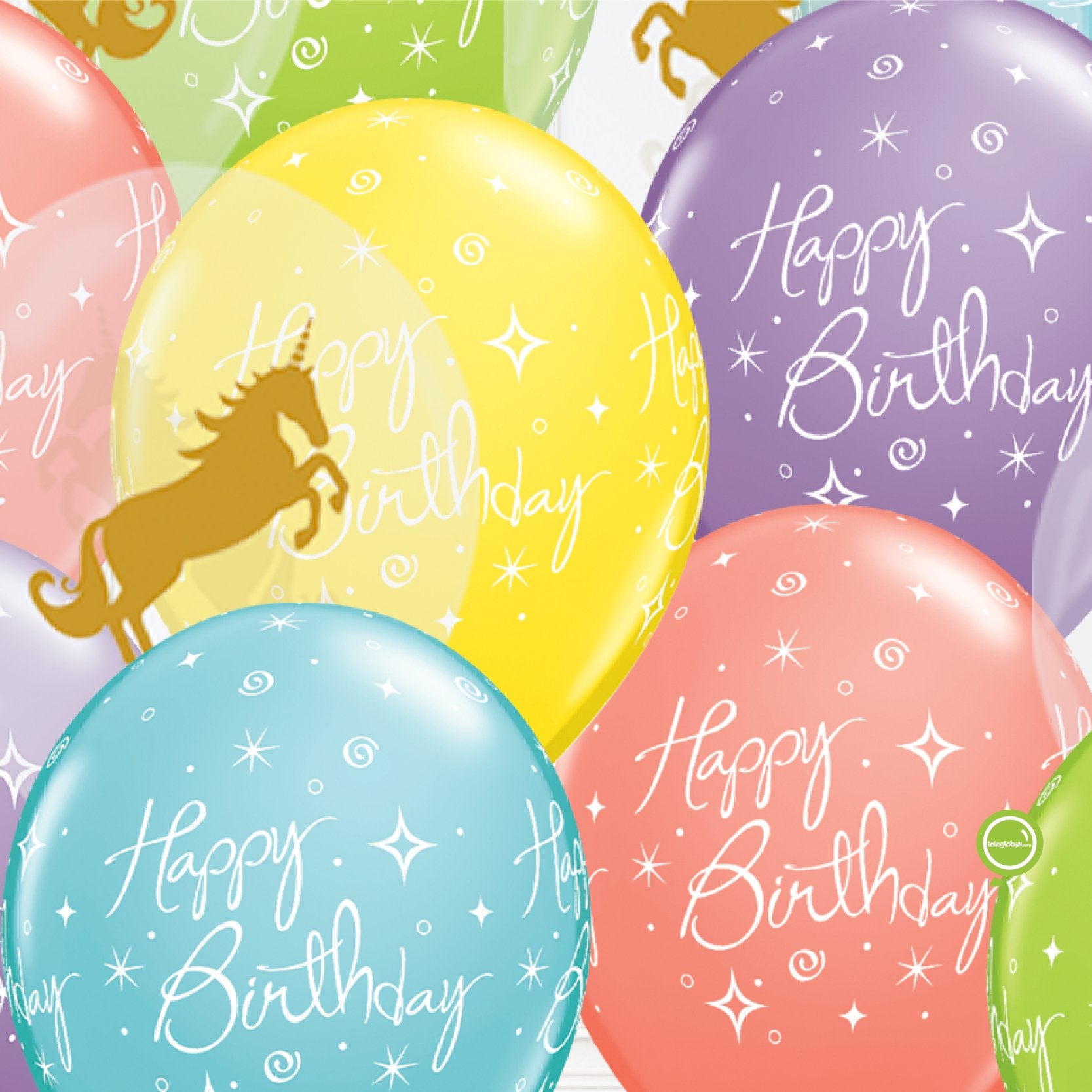 15 globos inflados con helio -Sorbet Birthday & Unicorns- Bio* -RAC002- | Globos y Regalos Teleglobos.com.mx.