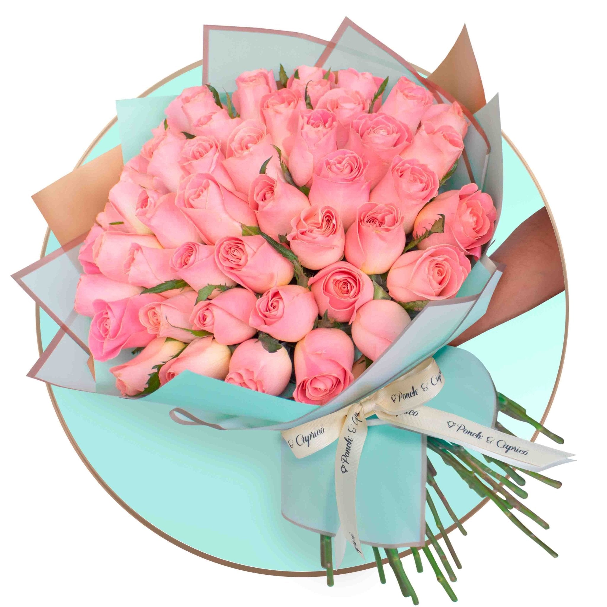 50 Rosas Rosadas + Globo grande Feliz Cumpleaños -SET030-