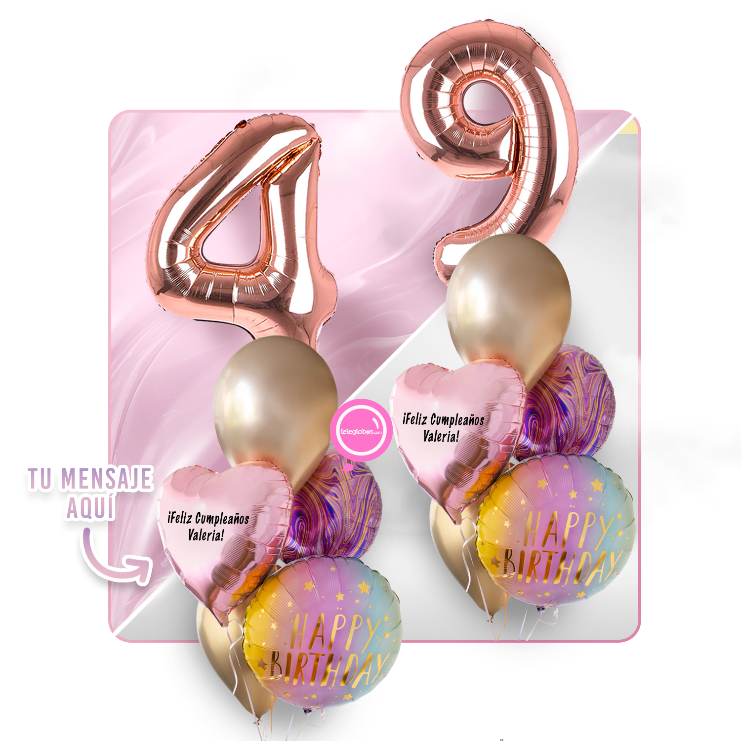 Kit Celebra -Rainbow Marblez - con Globos de Helio