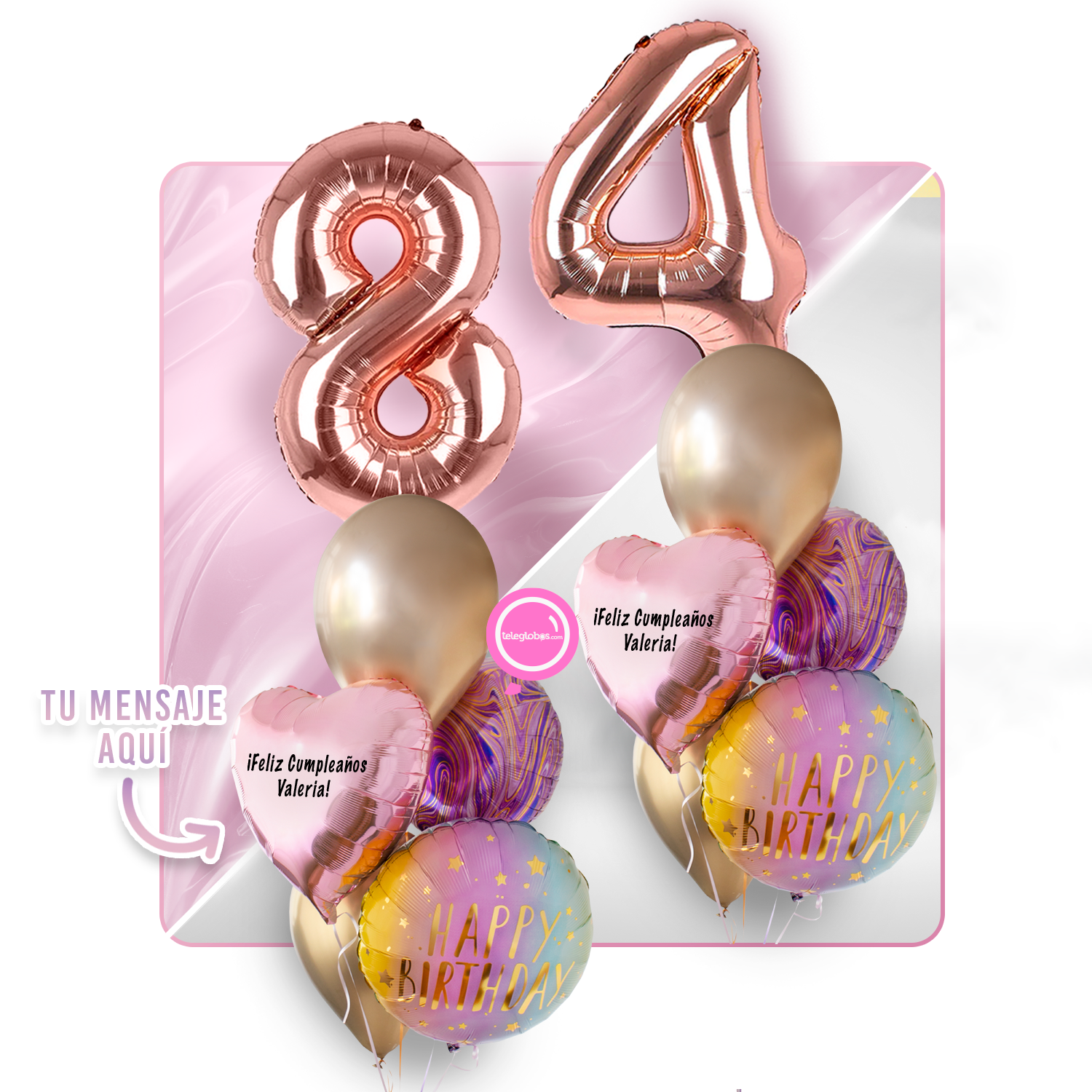 Kit Celebra -Rainbow Marblez - con Globos de Helio