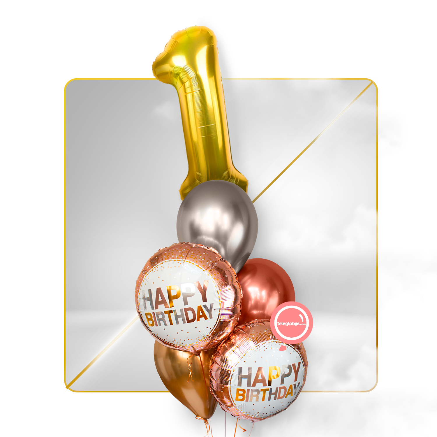 Kit Celebra -Rose Gold Birthday- con Globos de Helio