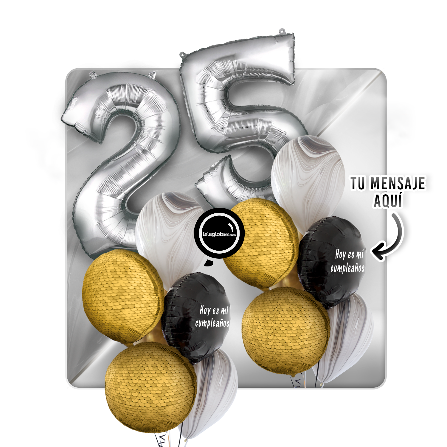 Kit Celebra -Glitter Dorado- con Globos de Helio Número-25
