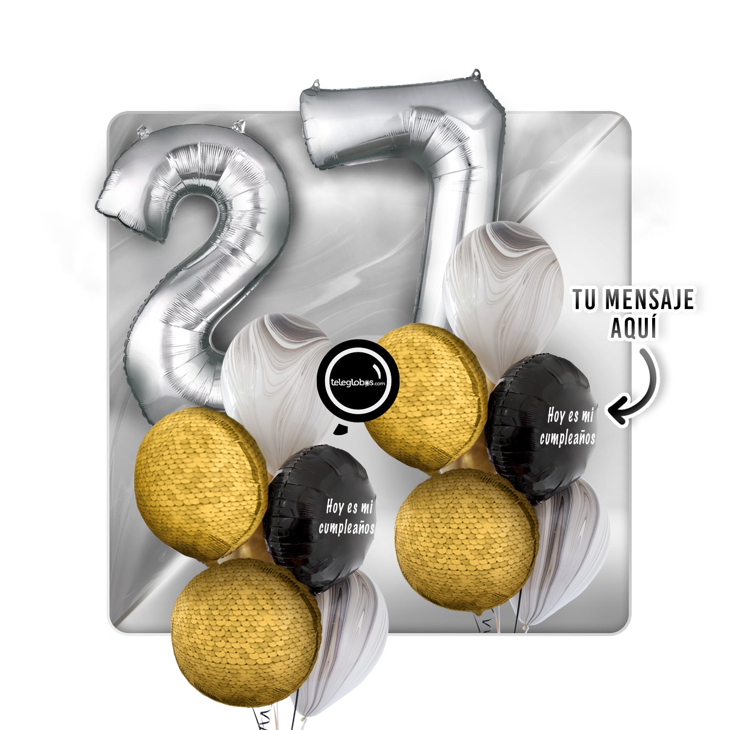 Kit Celebra -Glitter Dorado- con Globos de Helio Número-27