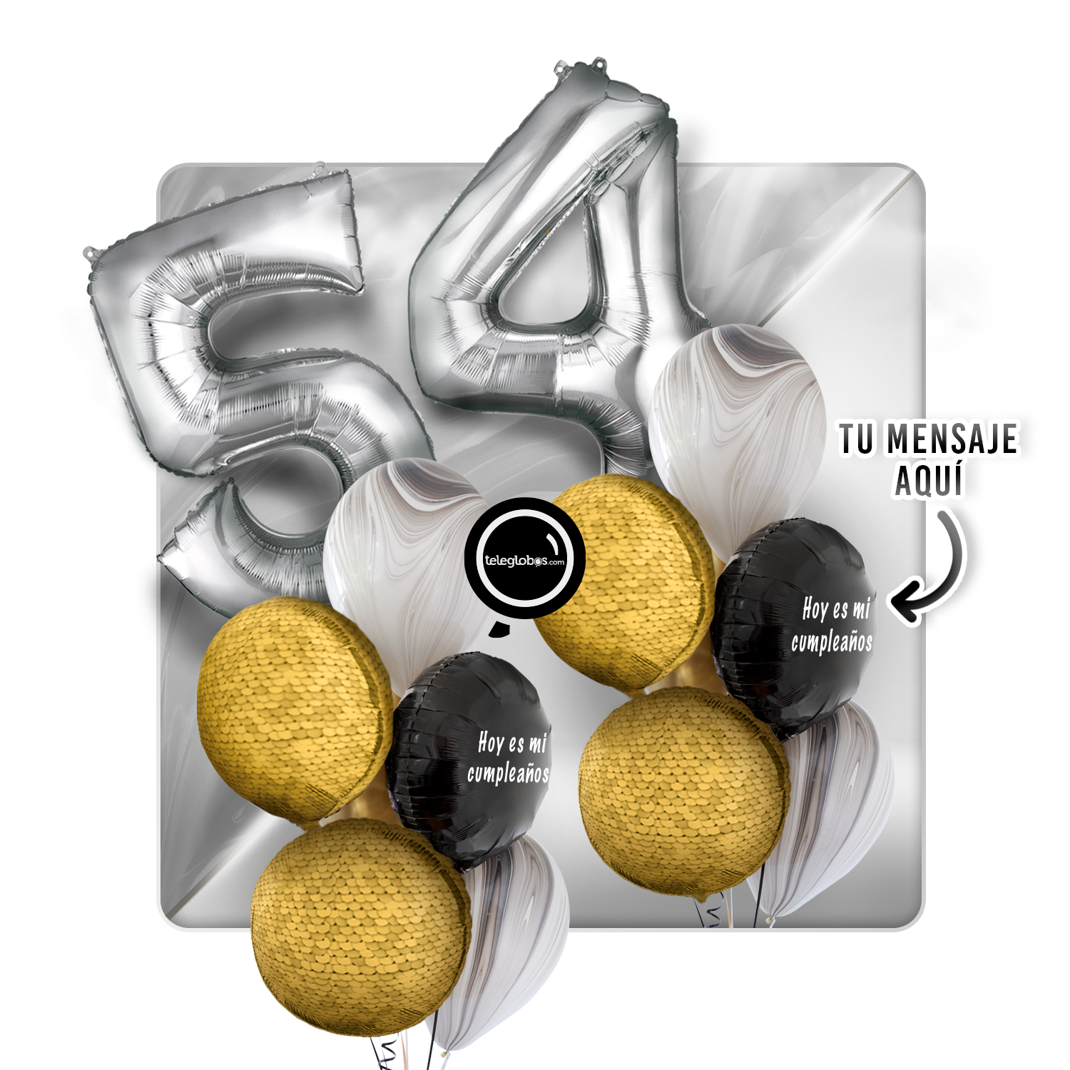 Kit Celebra -Glitter Dorado- con Globos de Helio Número-54