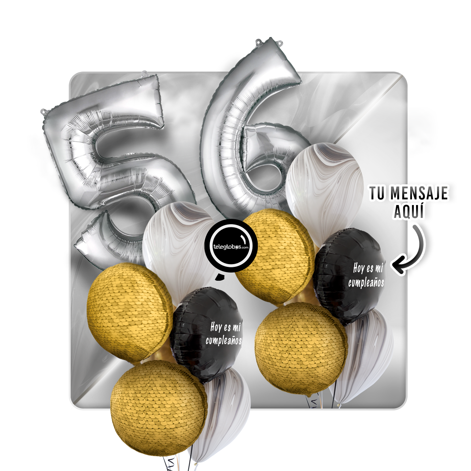 Kit Celebra -Glitter Dorado- con Globos de Helio Número-56