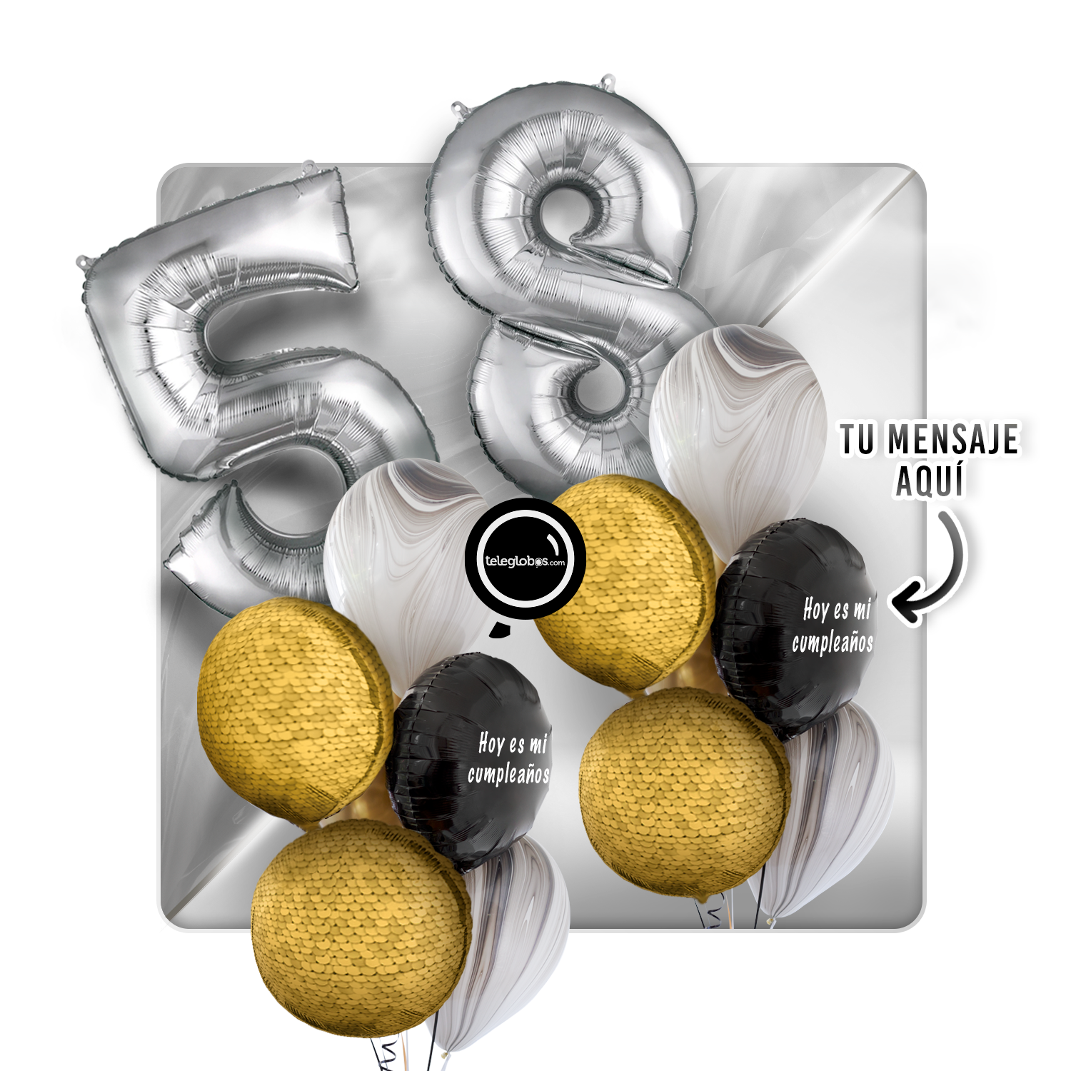 Kit Celebra -Glitter Dorado- con Globos de Helio Número-58