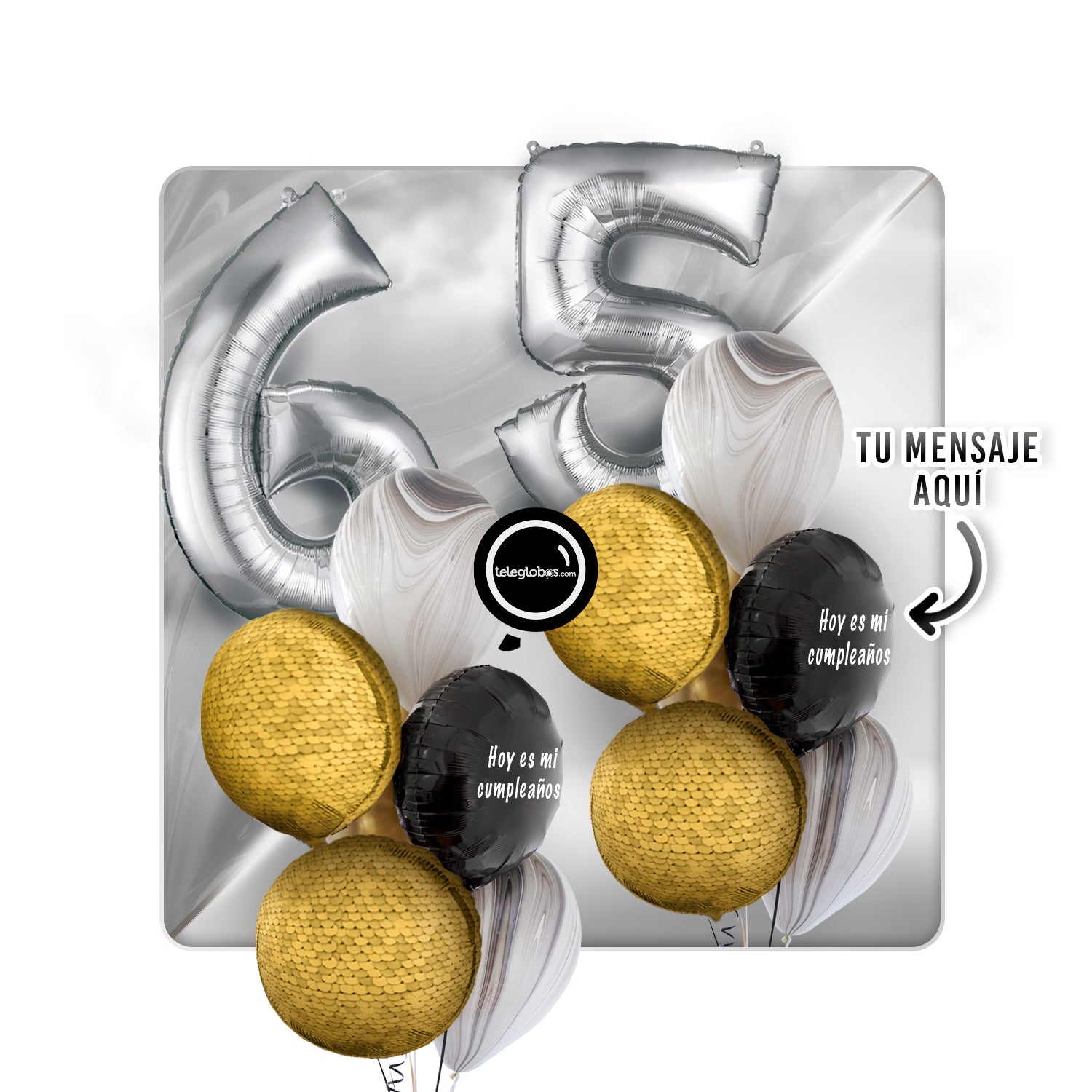 Kit Celebra -Glitter Dorado- con Globos de Helio Número-565