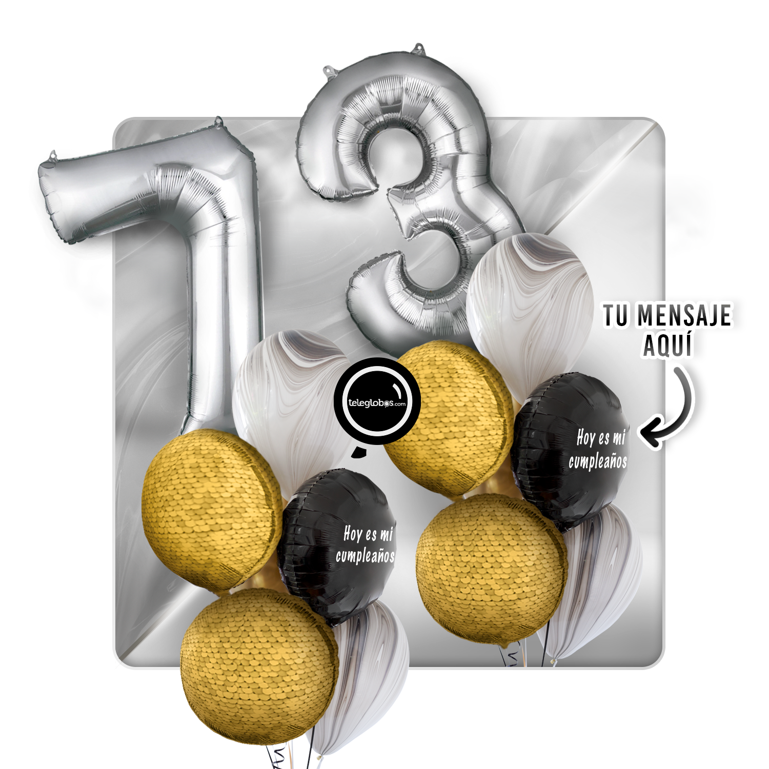 Kit Celebra -Glitter Dorado- con Globos de Helio Número-73