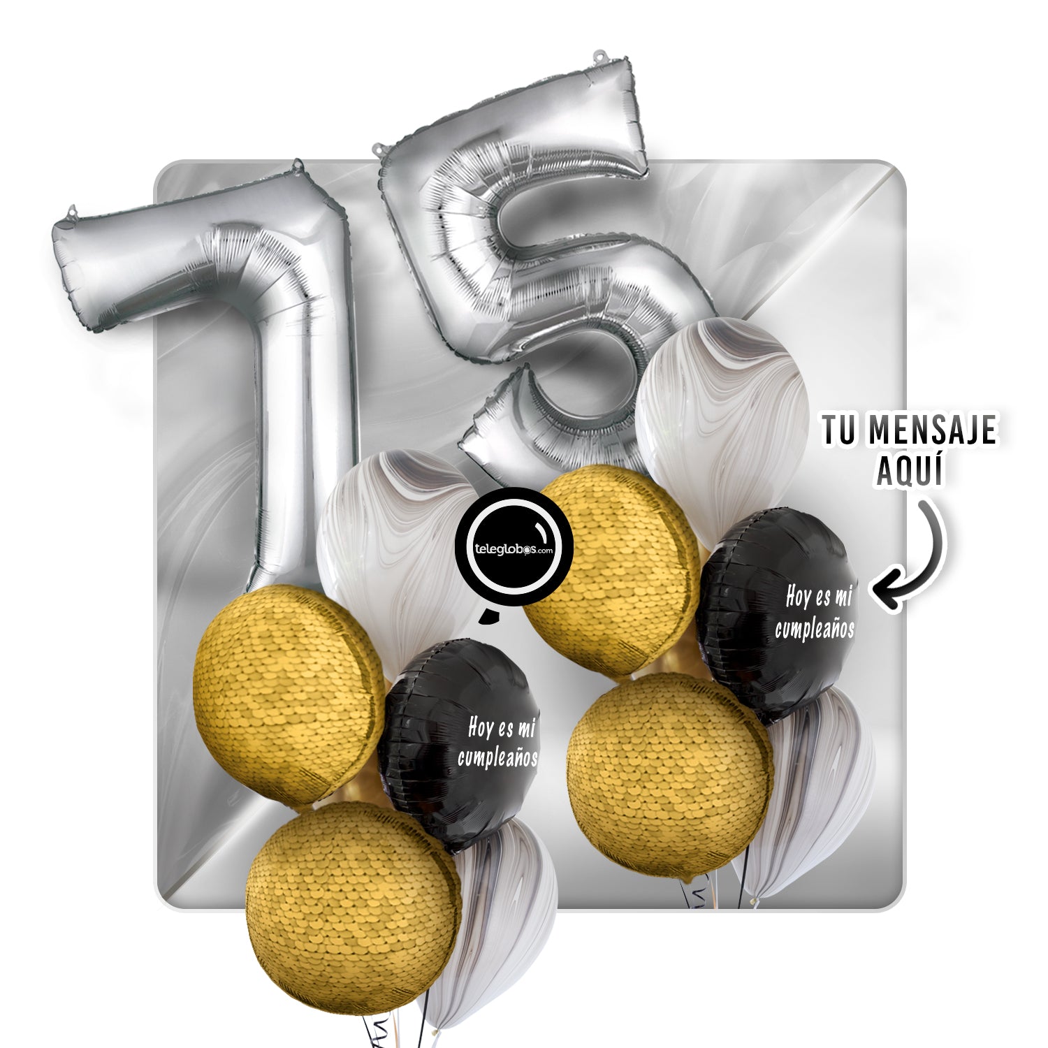 Kit Celebra -Glitter Dorado- con Globos de Helio Número-75