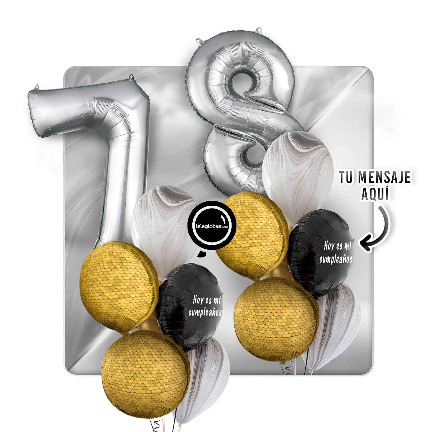 Kit Celebra -Glitter Dorado- con Globos de Helio Número-78