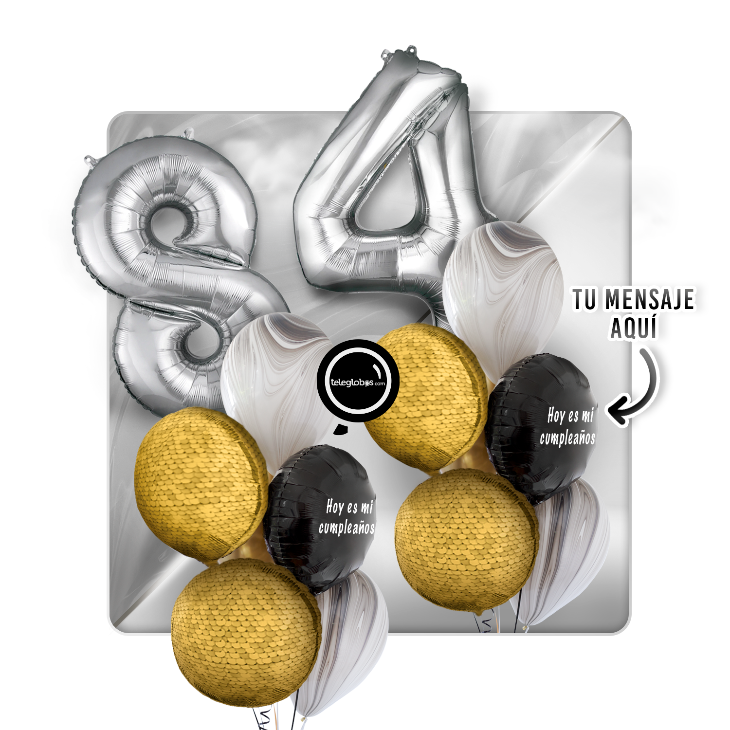 Kit Celebra -Glitter Dorado- con Globos de Helio Número-84