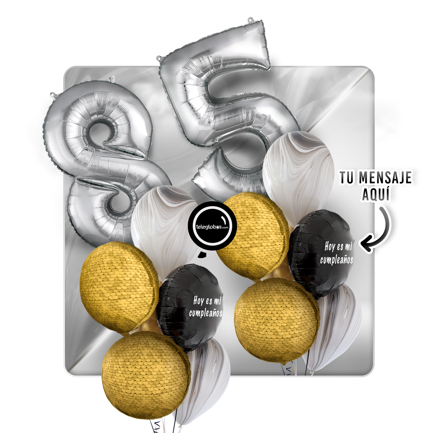 Kit Celebra -Glitter Dorado- con Globos de Helio Número-85