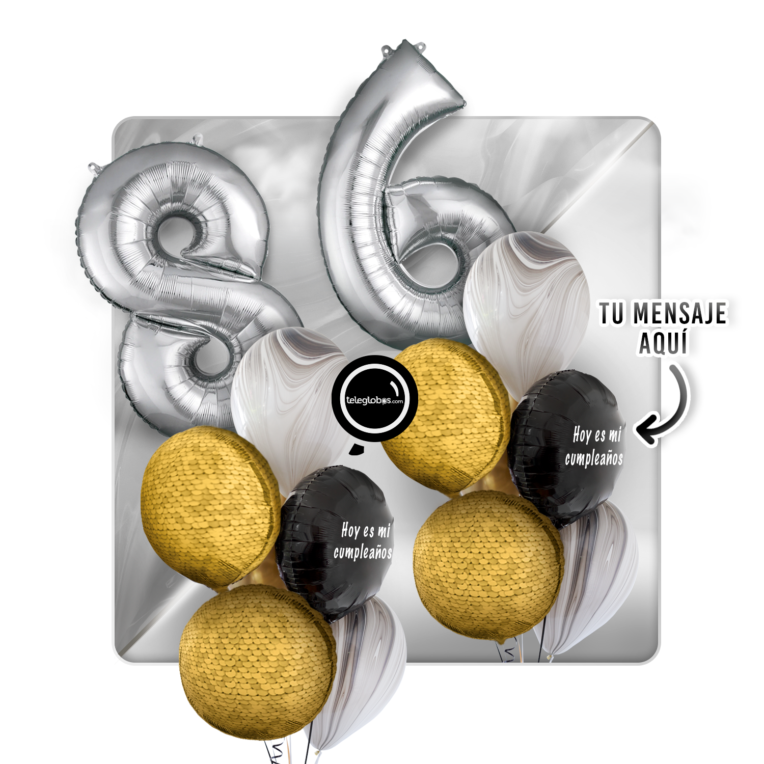Kit Celebra -Glitter Dorado- con Globos de Helio Número-86