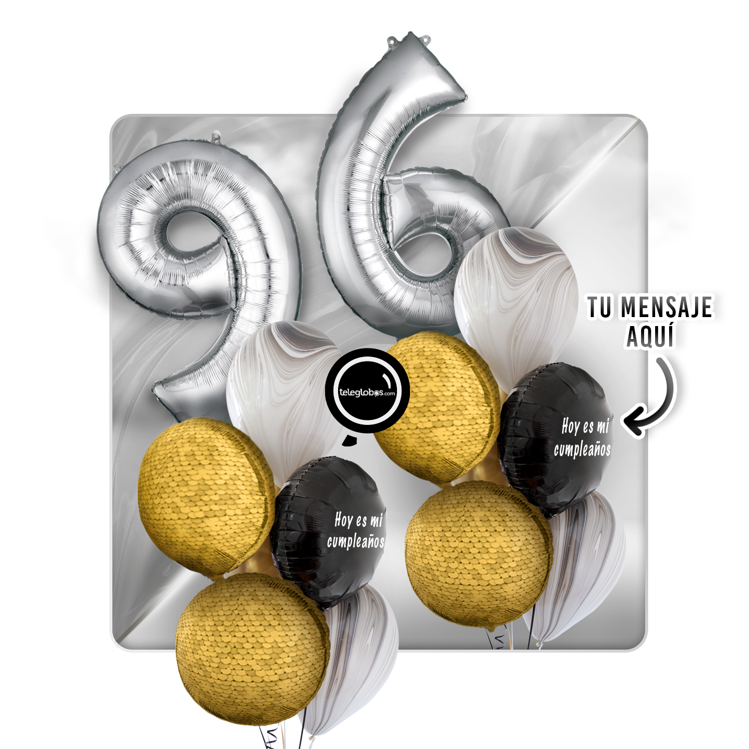 Kit Celebra -Glitter Dorado- con Globos de Helio Número-96