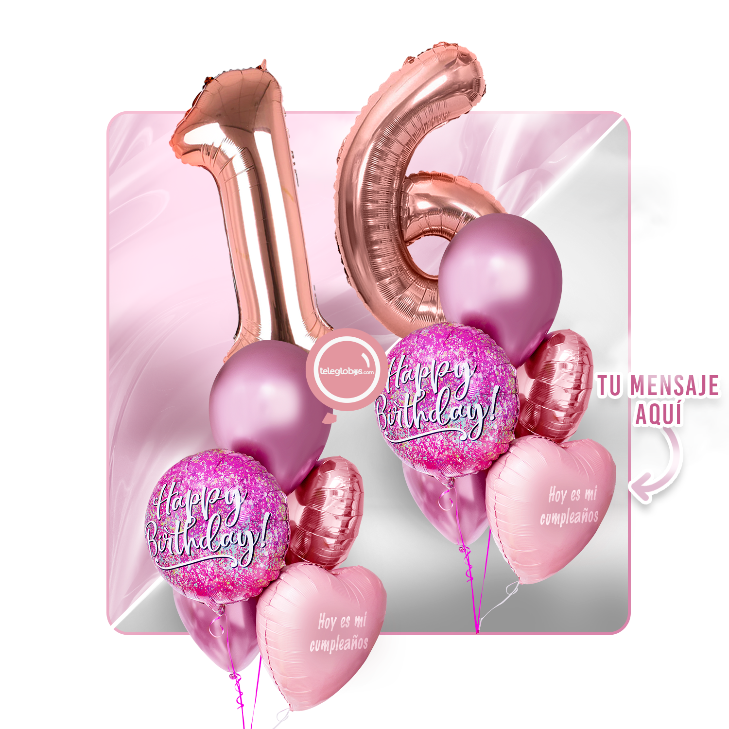 Kit Celebra -Pink Birthday- con Globos de Helio