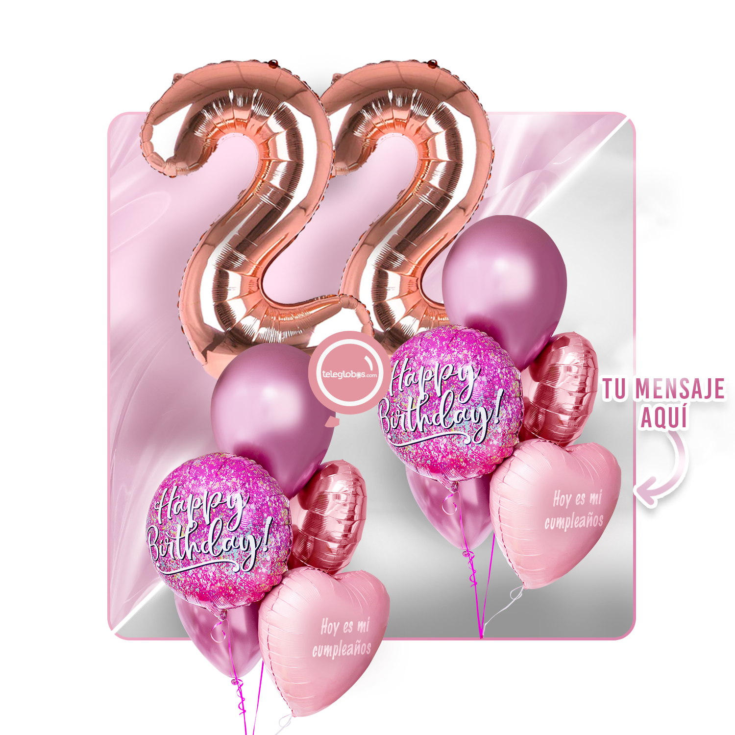 Kit Celebra -Pink Birthday- con Globos de Helio